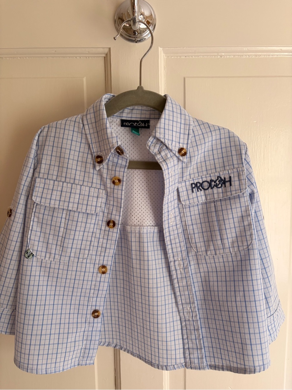 Prodoh Founders Boy’s Fishing Shirt in Blue Plaid — 12m